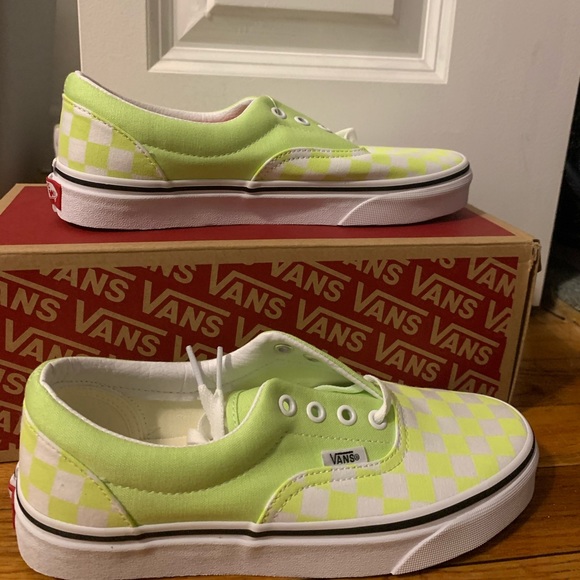 lime green checkered vans
